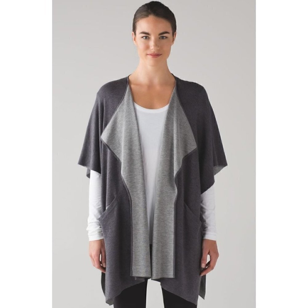 Lululemon After Asana Wrap‎ Gray Reversible Cardigan Sweater OS